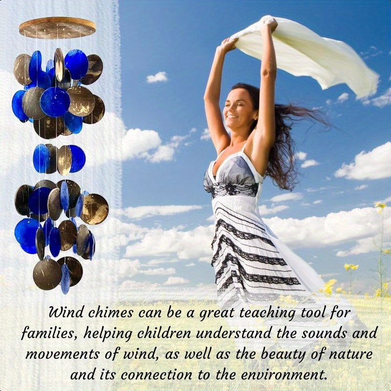 27 Inch Outdoor Wind Chimes with Capiz Sea Glass Shells - Vibrant Blue & Multicolor Handcrafted Wind Chimes for Garden, Patio, Yard - Unique Memorial Gifts for Mom, Grandma, Sympathy Remembrance, Garden Decor | Artistic Wind