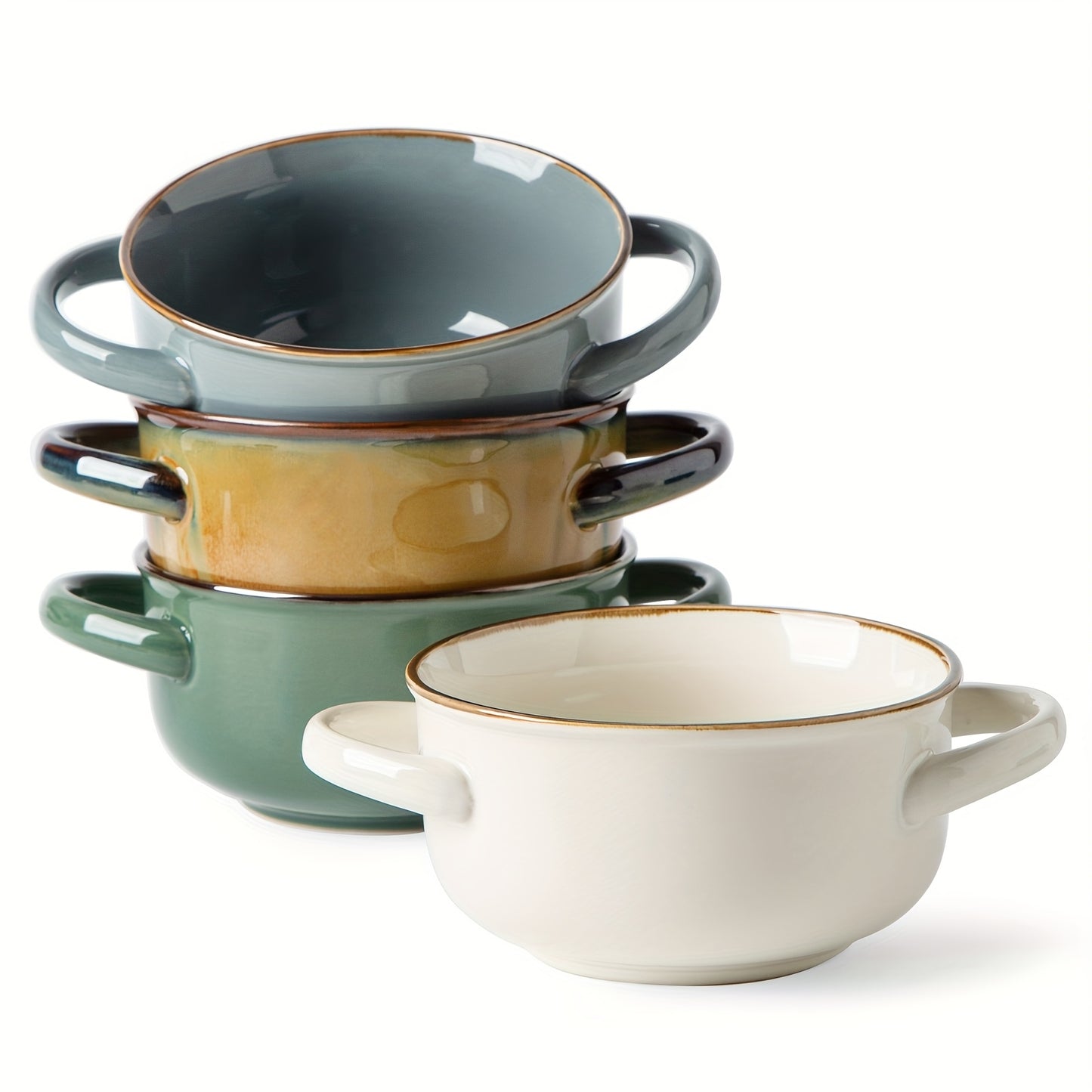 4pcs Color Dopamine Color Matching Ceramic Binaural Bowl