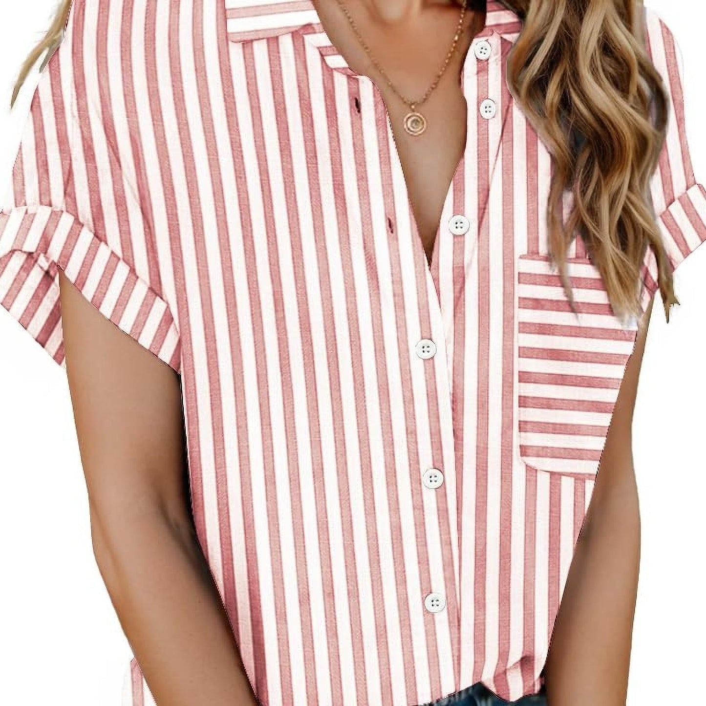 ELESOL Womens Button Shirts Short Sleeve Blouses V Neck Tops