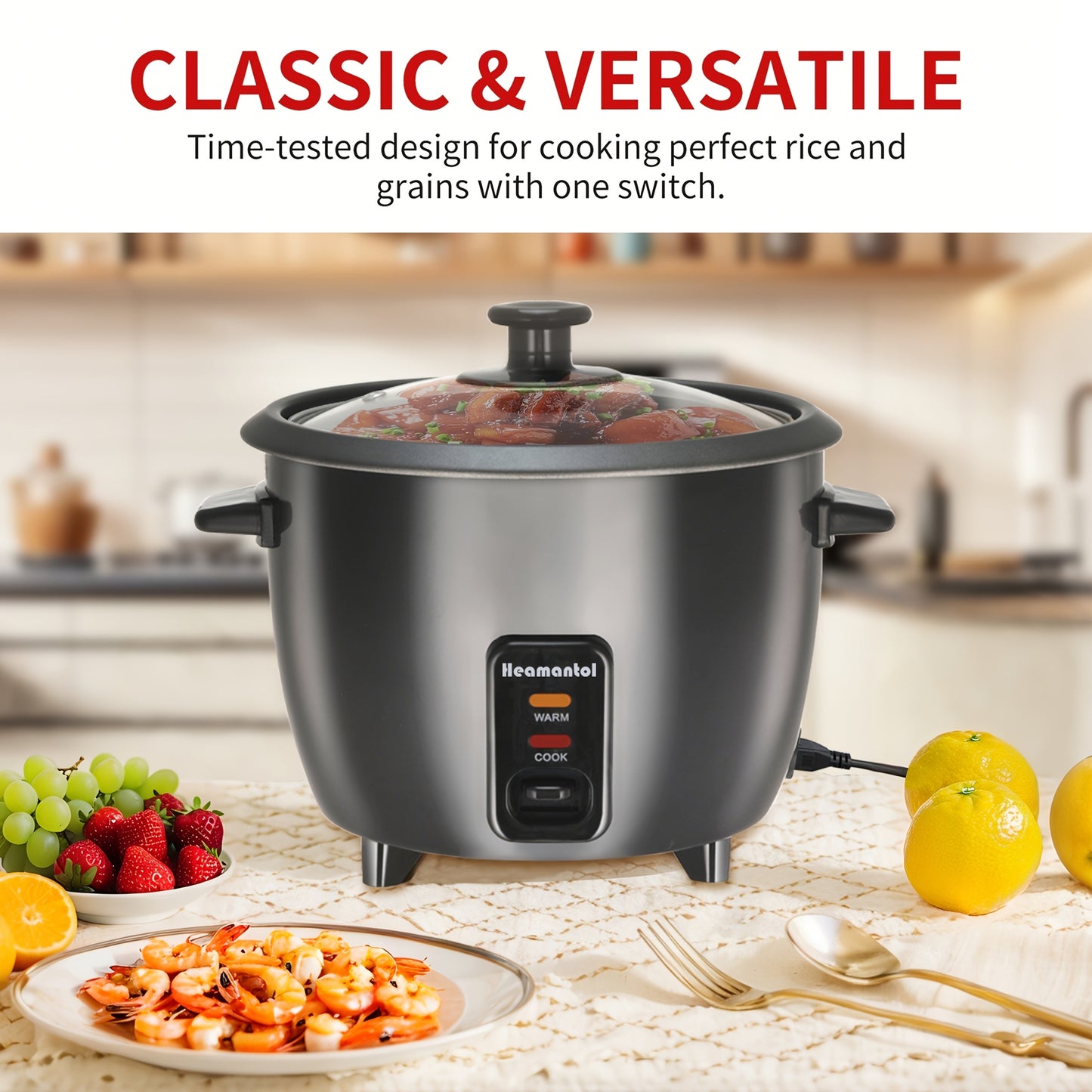 A Rice Cooker Featuring a Detachable Nonstick Pot, a Yogurt Maker with an Automatic Keep Warm Setting, And a Generous Capacity of 6 Cups (Cooked) Or 1. 5 Quarts, And 3 Cups (Uncooked). It Operates with a Single Touch And Serv