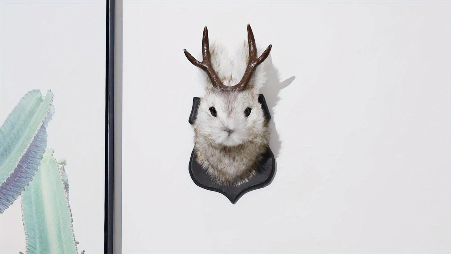 Whimsical Deer Head Wall Art - Wall Sculptures - Unique Taxidermy Mount Hanging Decoration for Home Wall with Realistic Antlers and Faux Fur