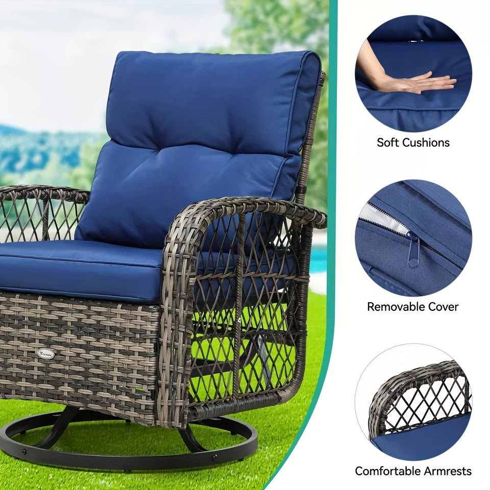 3PC Patio Outdoor Swivel Glider Rocker Wicker Bistro Chairs