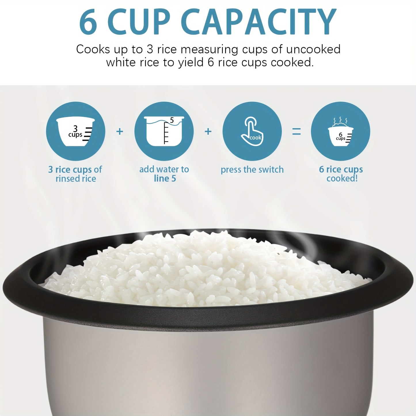 A Rice Cooker Featuring a Detachable Nonstick Pot, a Yogurt Maker with an Automatic Keep Warm Setting, And a Generous Capacity of 6 Cups (Cooked) Or 1. 5 Quarts, And 3 Cups (Uncooked). It Operates with a Single Touch And Serv