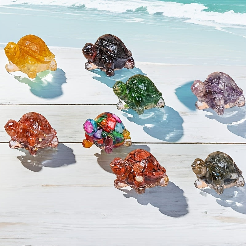 [Natural Crystal Turtle] 8pcs Natural Crystal Stone Handmade Turtle - Reiki Chakra, Home Decoration, Outdoor Crystal Ornament, Aqua Set Decoration, Pocket Crystal Pet with Gift Box Package, New Year's, Valentine's Day Gift, H