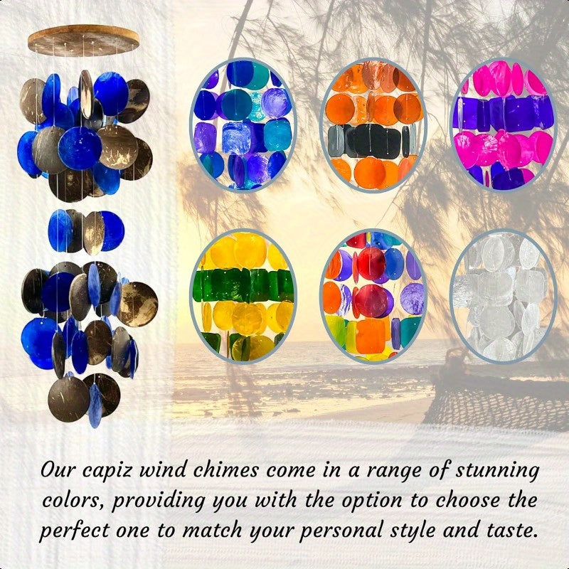 27 Inch Outdoor Wind Chimes with Capiz Sea Glass Shells - Vibrant Blue & Multicolor Handcrafted Wind Chimes for Garden, Patio, Yard - Unique Memorial Gifts for Mom, Grandma, Sympathy Remembrance, Garden Decor | Artistic Wind