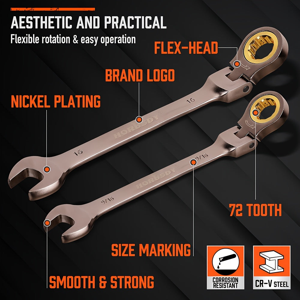 HORUSDY 24pcs Flex-Head Ratcheting Wrench Set Metric SAE