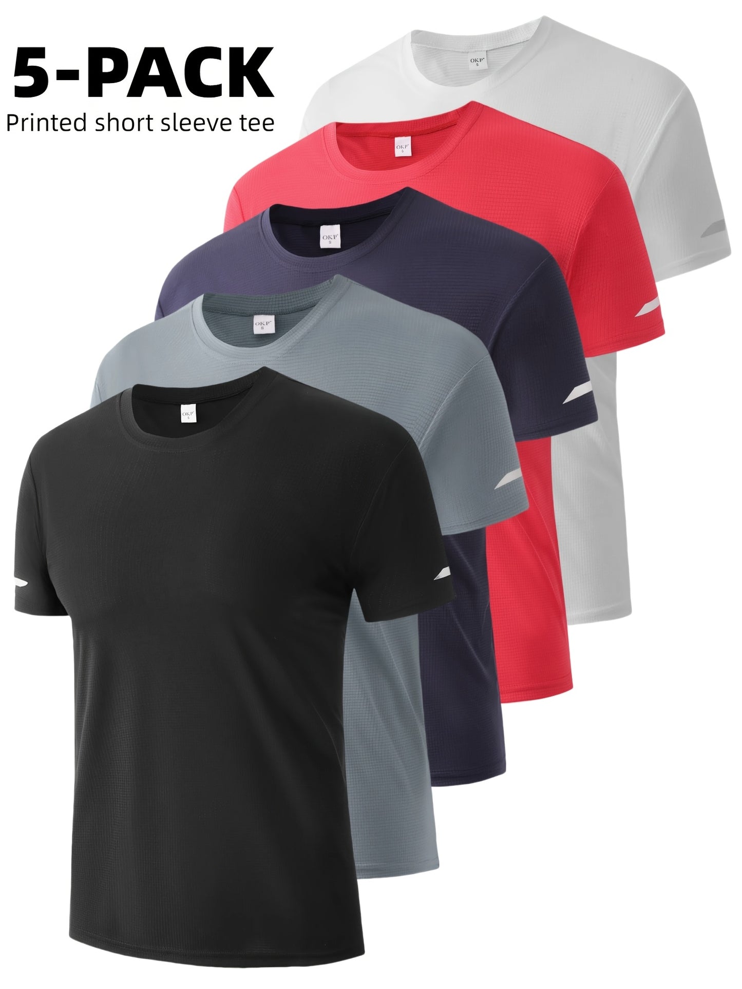 5pcs Men's Breathable Quick-Dry Athletic T-Shirts for Gym