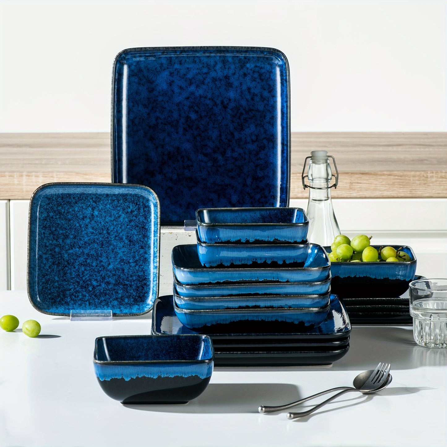 Dinner Sets, Square Reactive Glaze Crockery Set 16pcs VANCASSO