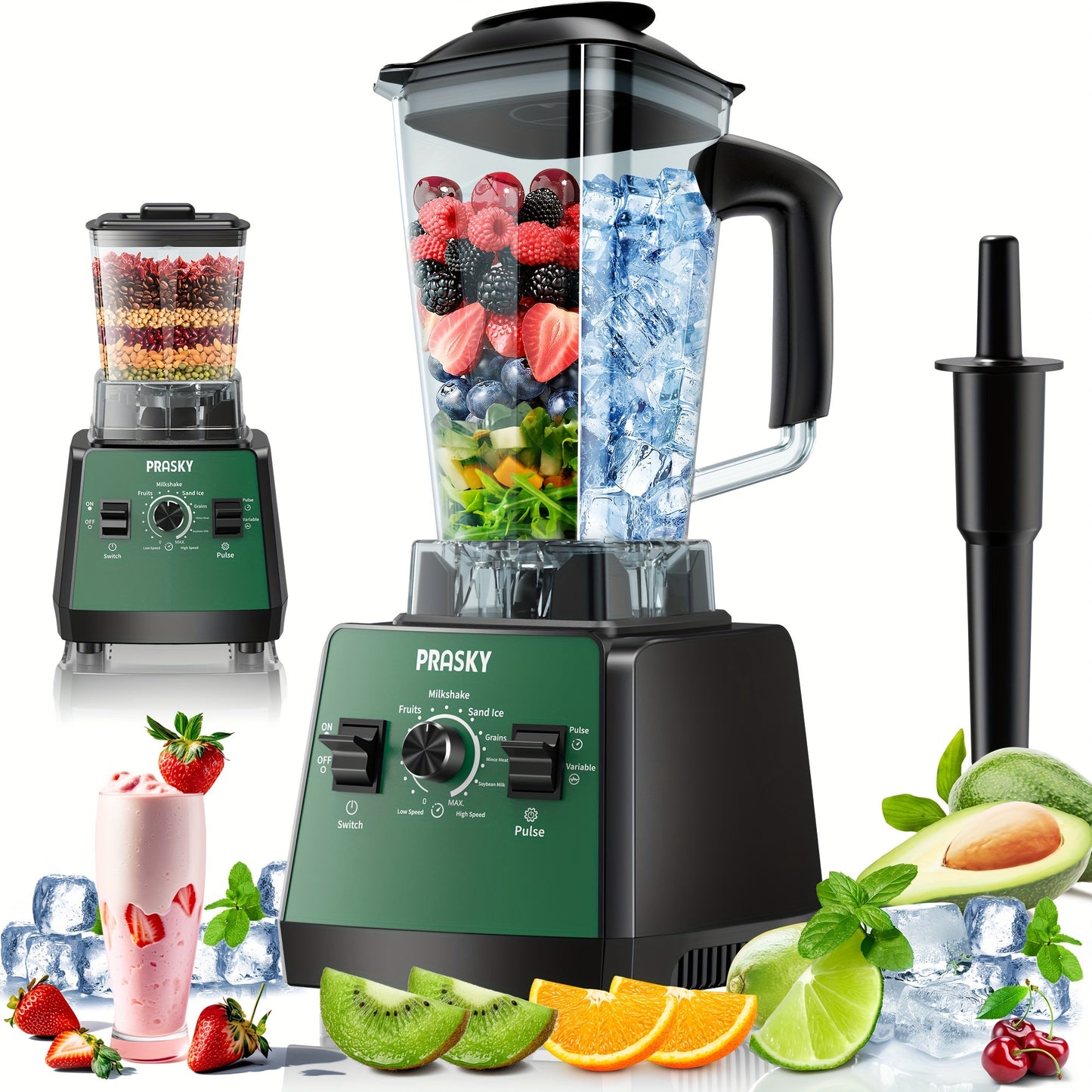 [Powerful Blender] 2 Containers 2400W Professional Blender | Smoothies Blender, Sorbet Blender And Grinder Combo 25000RPM Powerful Blenders Kitchen 68oz Countertop Blenders Ice, Grinding, Milk Shake, Ice Slushie, Juice, Shake