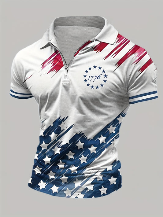 Fashionable Summer Casual Men's Short Sleeve Shirt Loose Fit Geometric Pattern Polyester