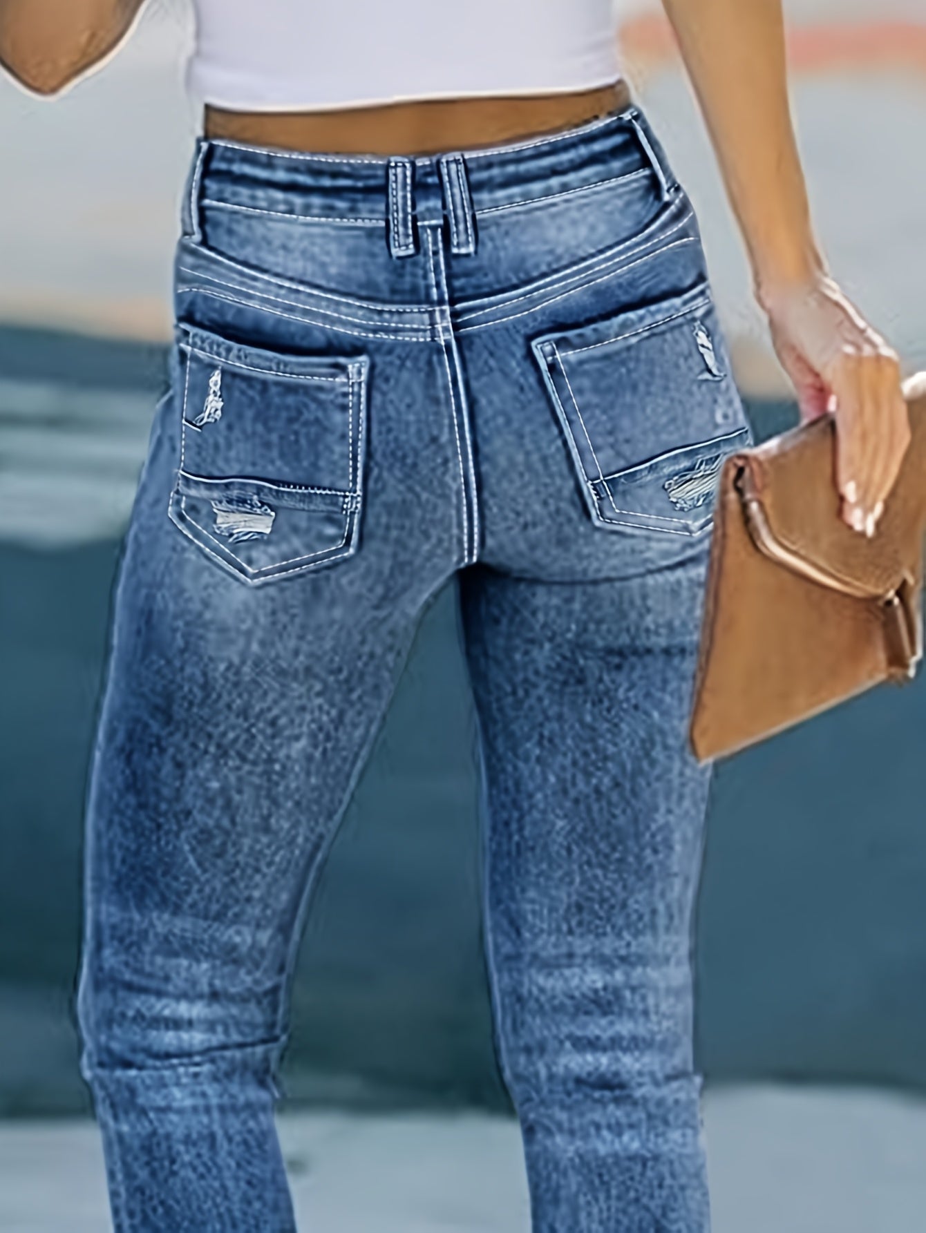Women'S Skinny Jeans: High-Waisted, Elastic, Slim-Fit Design For Comfortable And Stylish Casual Style