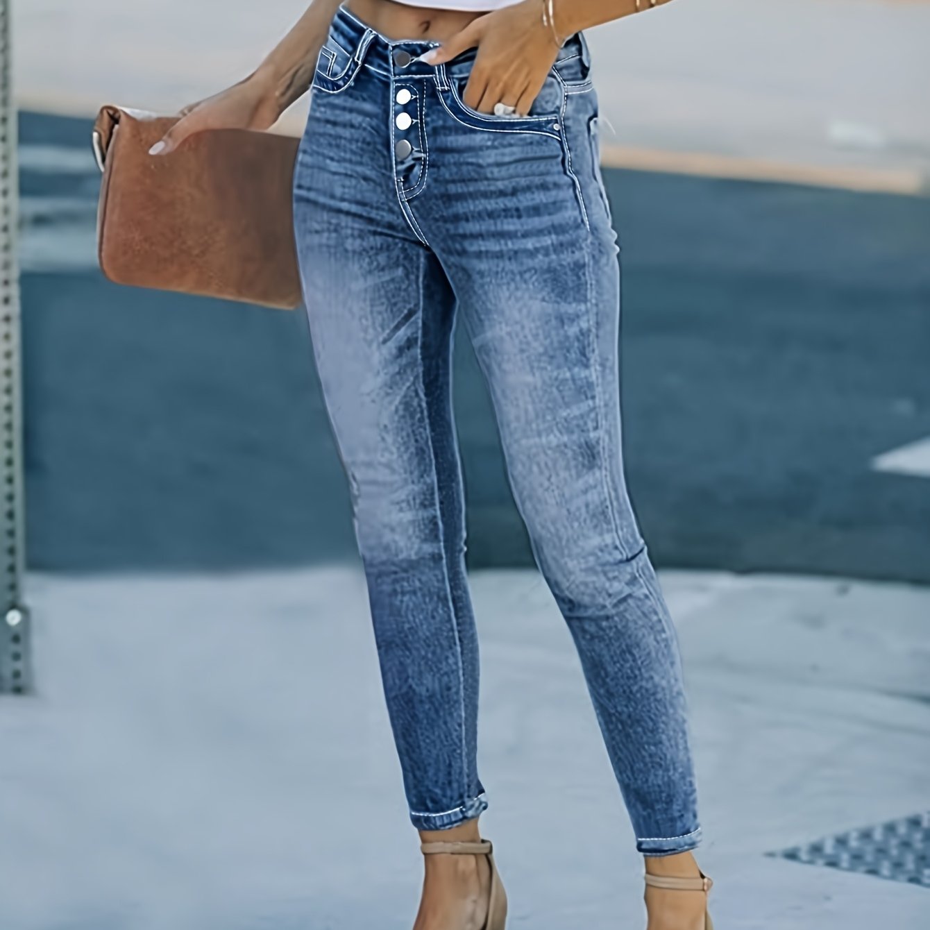 Women'S Skinny Jeans: High-Waisted, Elastic, Slim-Fit Design For Comfortable And Stylish Casual Style