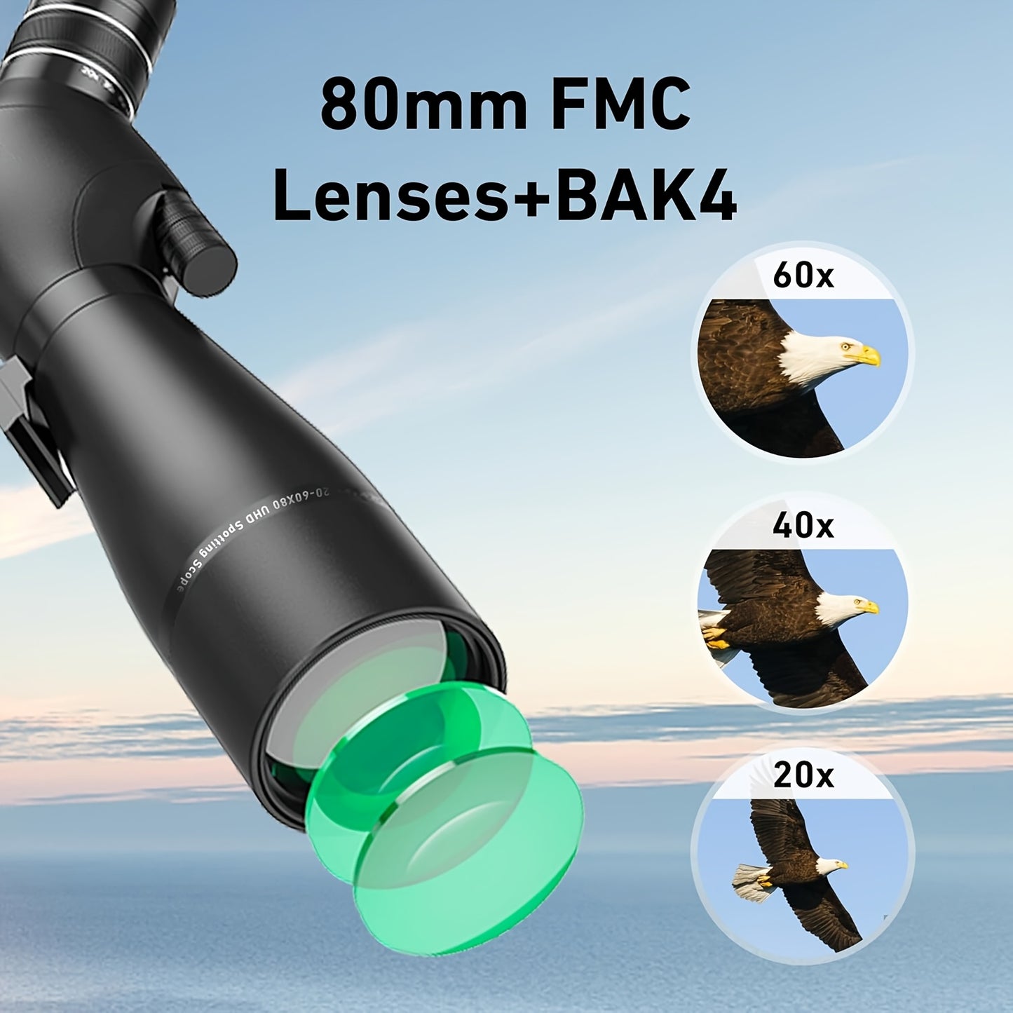 High-Definition 20-60x80 Spotting Scope with Tripod and Bag