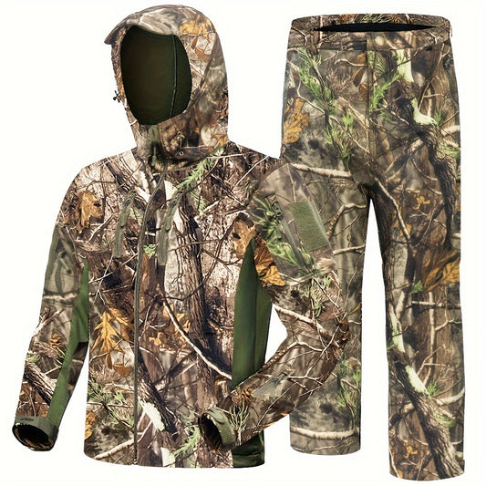 Men's Camo Hunting Suit - Windproof Fleece-Lined Jacket and Pants