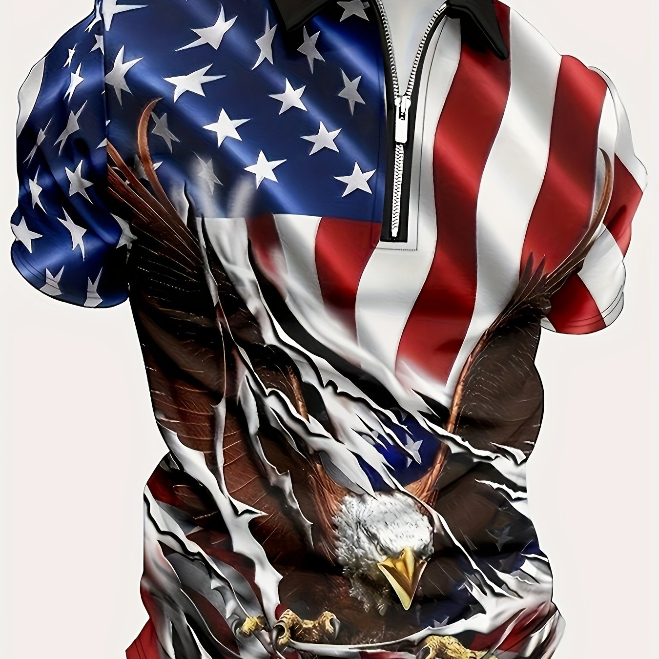 Men's American Flag Print Short Sleeve Lapel Golf Shirt Casual Style With Slight Stretch Regular Edition Summer Top