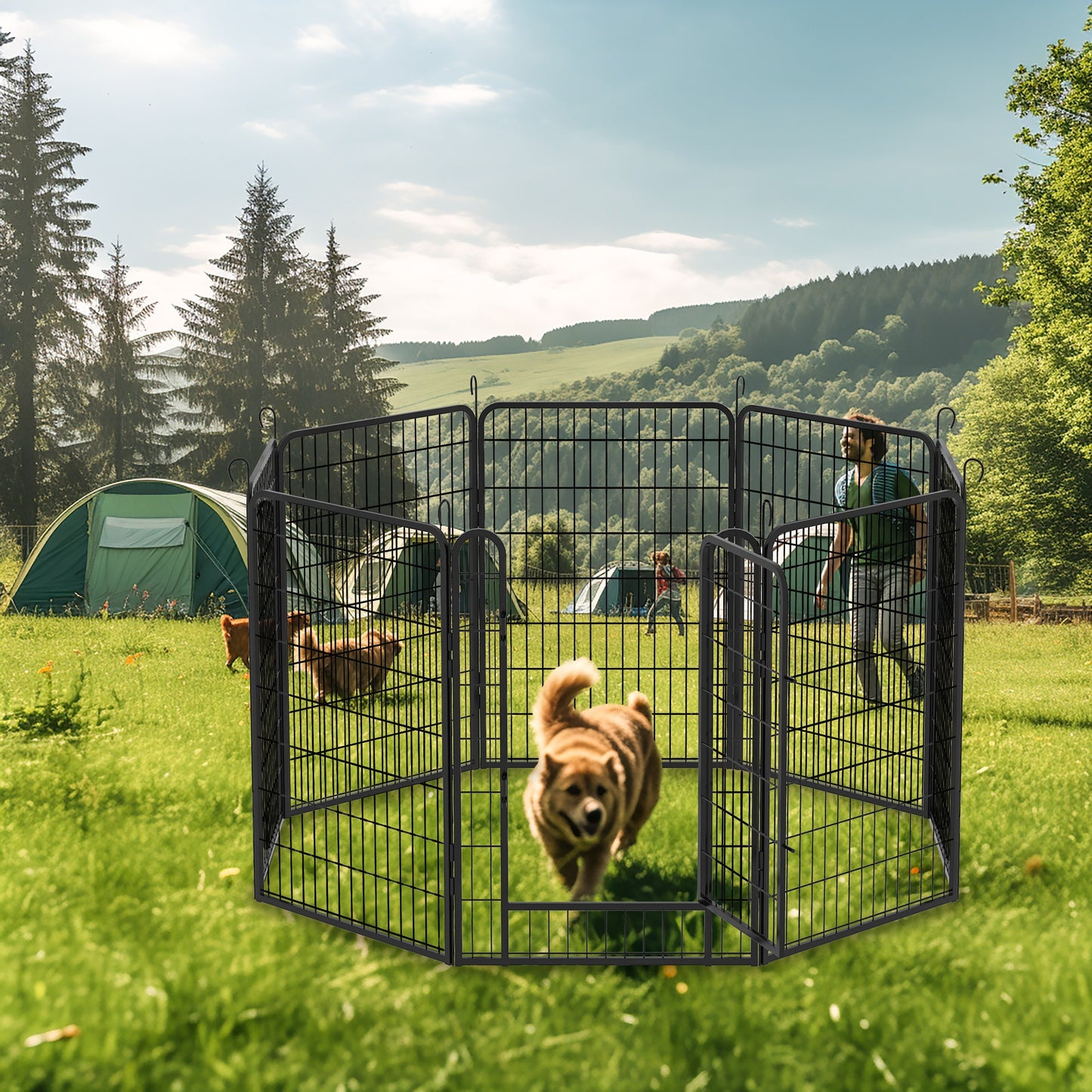 8 Panels Heavy Duty Metal Playpen With Door Durable Iron Dog Fence