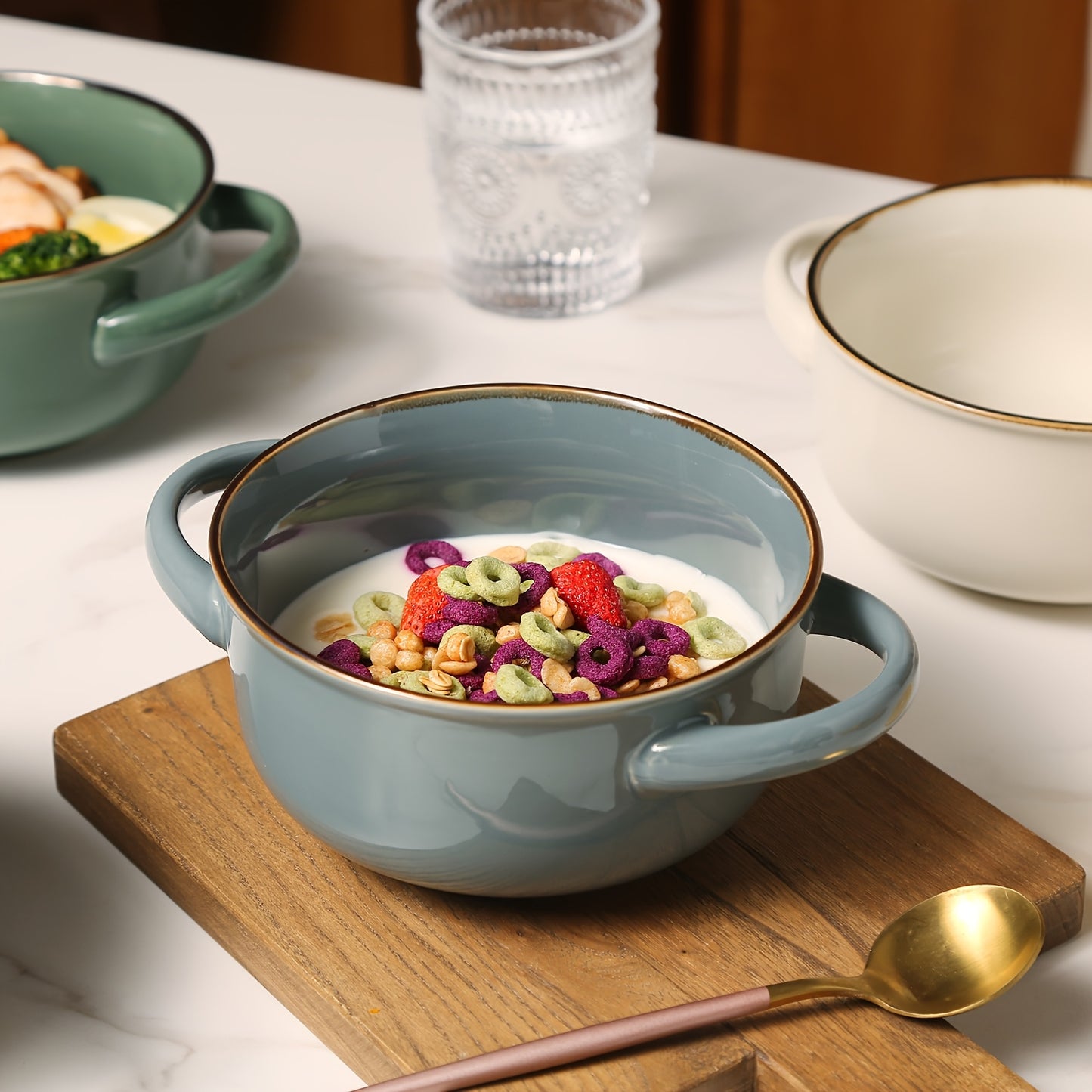 4pcs Color Dopamine Color Matching Ceramic Binaural Bowl
