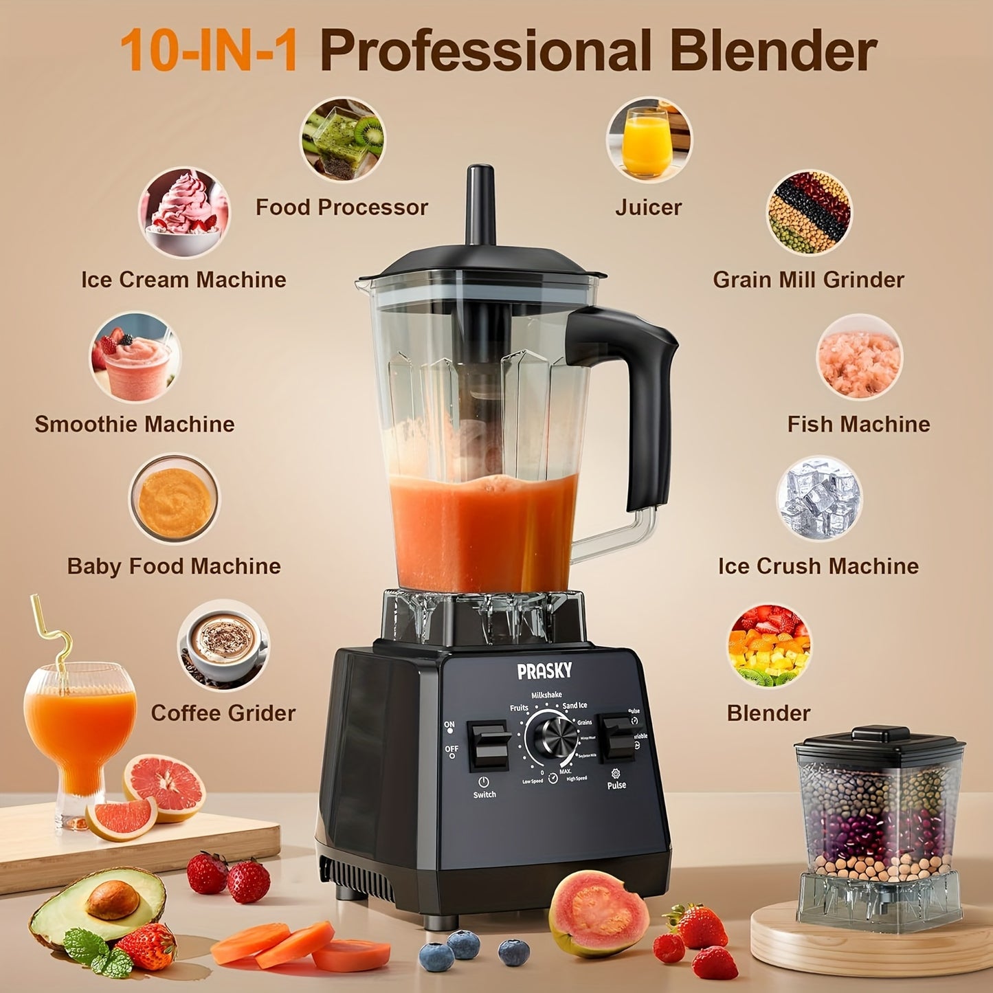 [Powerful Blender] 2 Containers 2400W Professional Blender | Smoothies Blender, Sorbet Blender And Grinder Combo 25000RPM Powerful Blenders Kitchen 68oz Countertop Blenders Ice, Grinding, Milk Shake, Ice Slushie, Juice, Shake