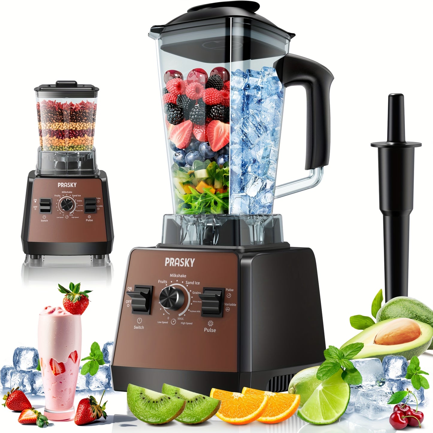 [Powerful Blender] 2 Containers 2400W Professional Blender | Smoothies Blender, Sorbet Blender And Grinder Combo 25000RPM Powerful Blenders Kitchen 68oz Countertop Blenders Ice, Grinding, Milk Shake, Ice Slushie, Juice, Shake