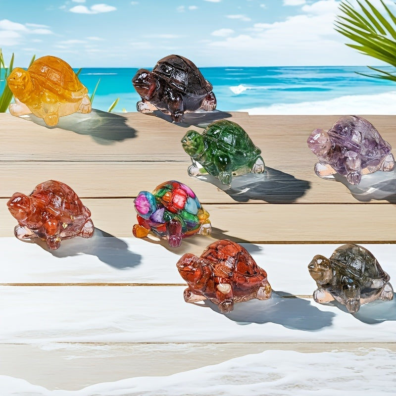 [Natural Crystal Turtle] 8pcs Natural Crystal Stone Handmade Turtle - Reiki Chakra, Home Decoration, Outdoor Crystal Ornament, Aqua Set Decoration, Pocket Crystal Pet with Gift Box Package, New Year's, Valentine's Day Gift, H