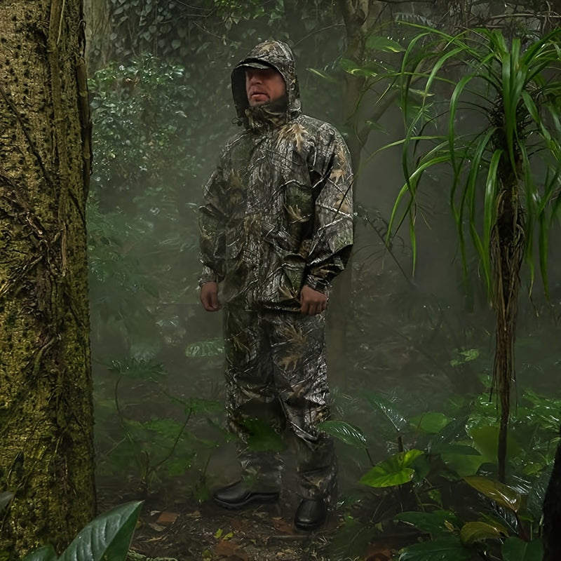 Breathable Fit, Men's Camouflage Rain Suit for Outdoor Use