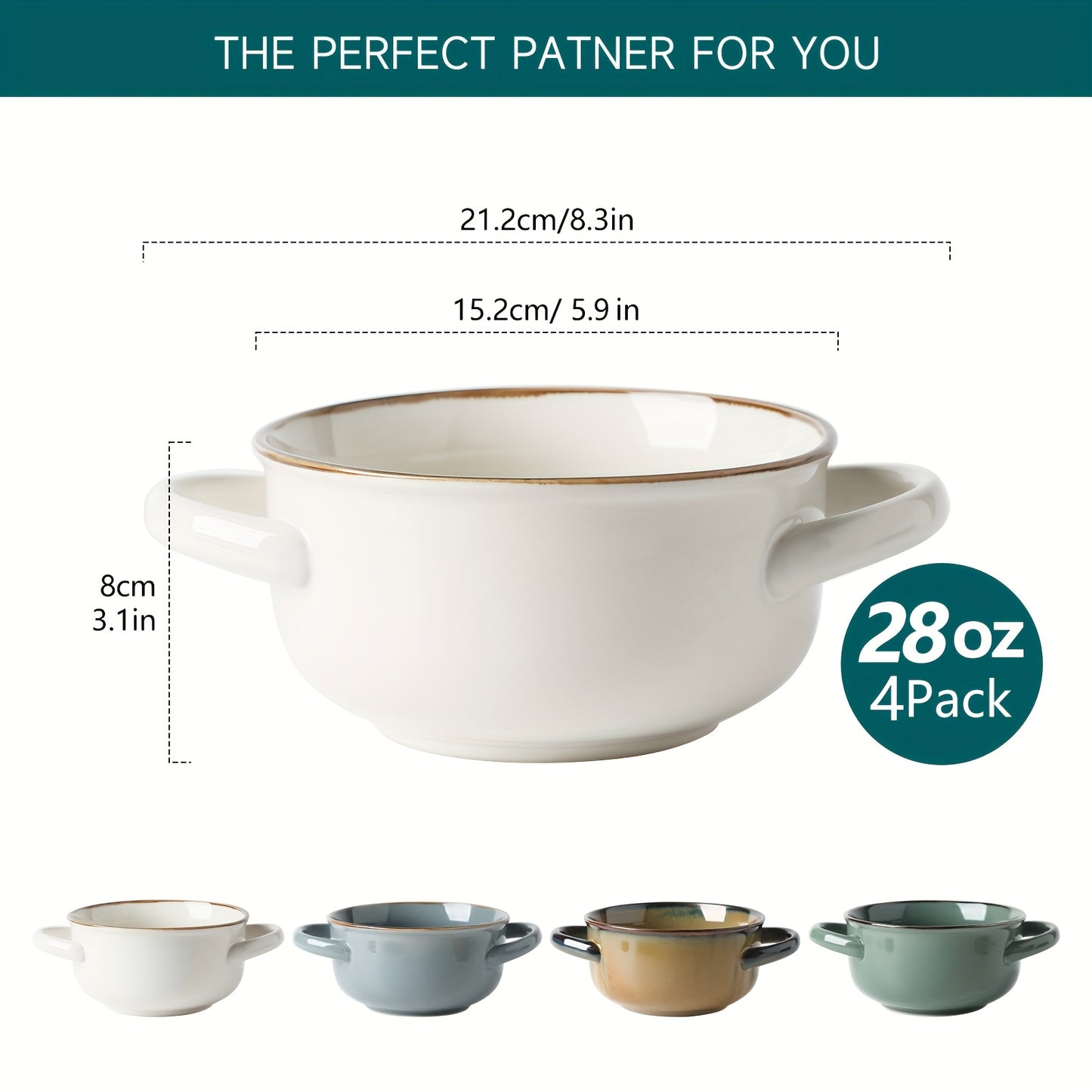 4pcs Color Dopamine Color Matching Ceramic Binaural Bowl