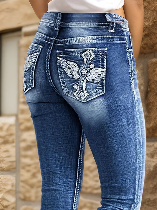 Women's High-Rise Stretchy Bell-Bottom Jeans - Elegant All-Season Denim Pants