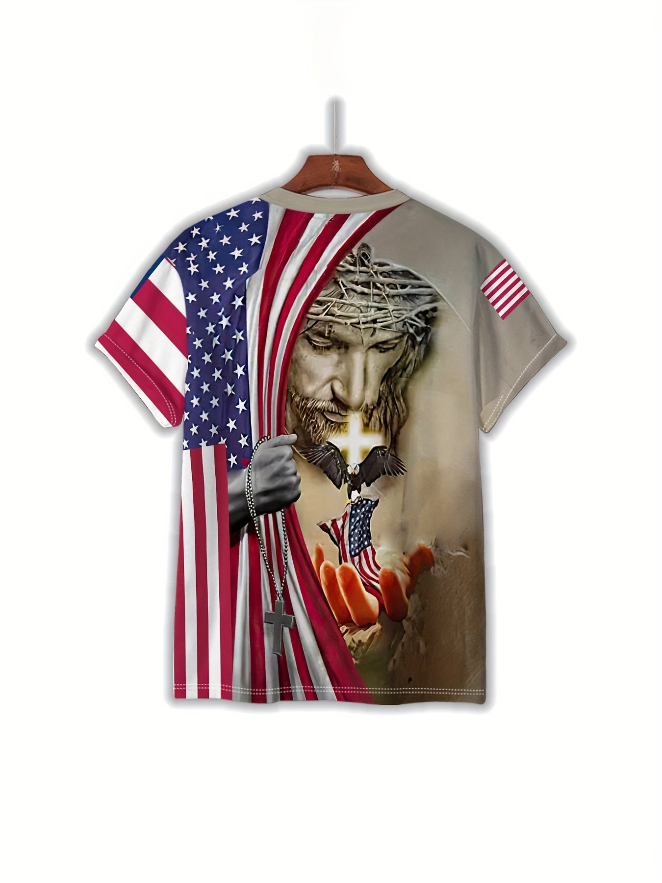 Patriotic Jesus Eagle American Flag Short Sleeve T Shirt
