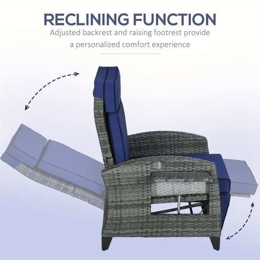 Outdoor Recliner Chair With Cushions And Side Tray Table