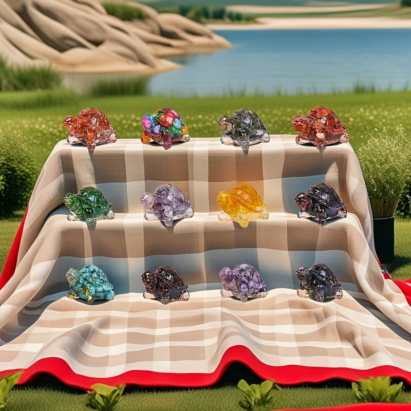 [Natural Crystal Turtle] 8pcs Natural Crystal Stone Handmade Turtle - Reiki Chakra, Home Decoration, Outdoor Crystal Ornament, Aqua Set Decoration, Pocket Crystal Pet with Gift Box Package, New Year's, Valentine's Day Gift, H